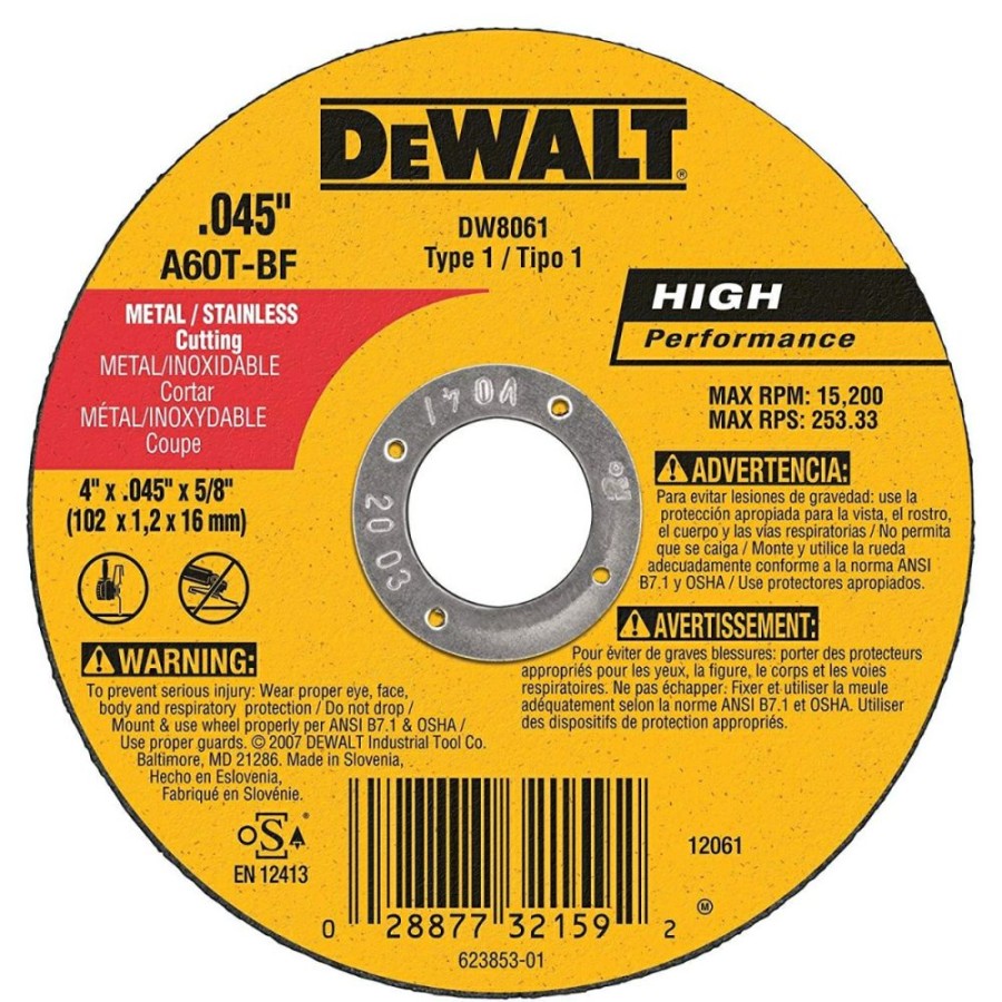 Dewalt 4-In X 0.045-In X 5/8-In Metal And Stainless Cutting | * Best