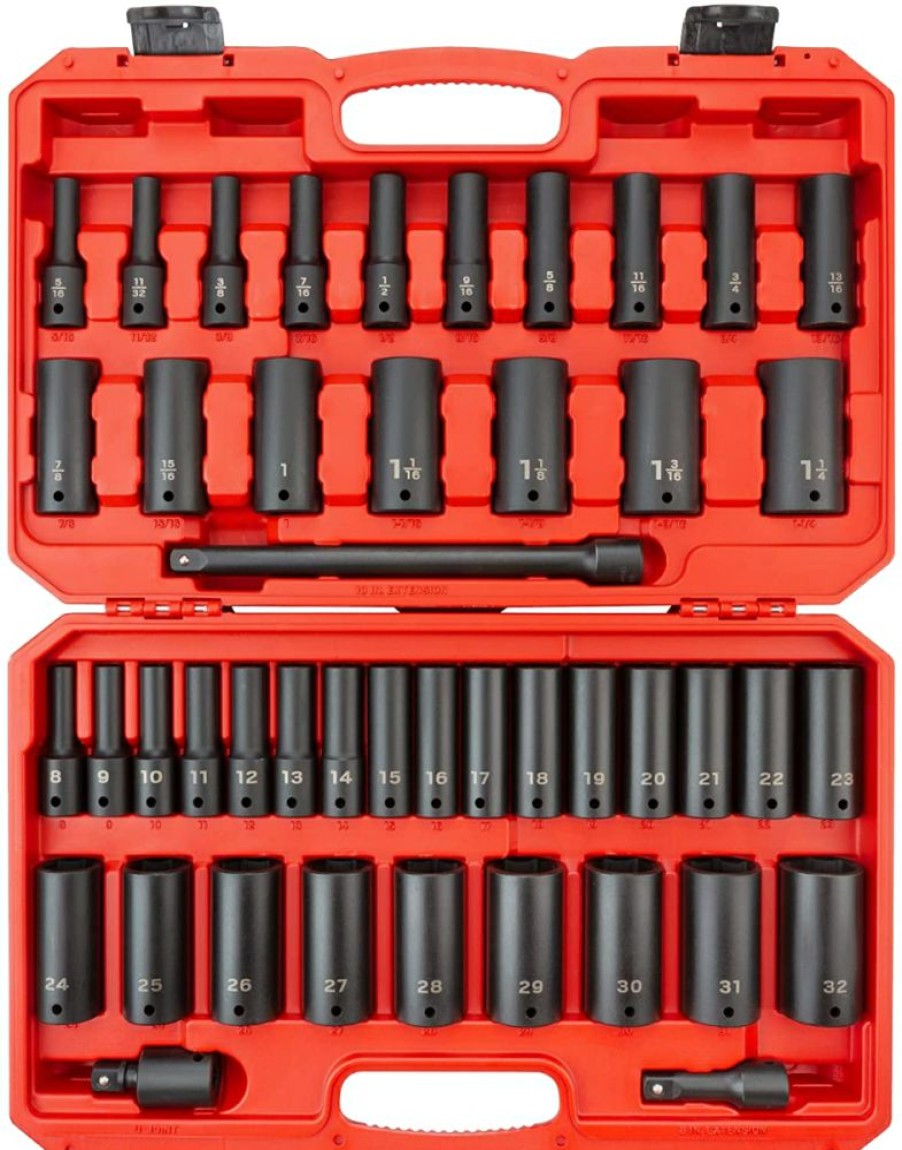 Tekton 1/2 Inch Drive Deep 6-Point Impact Socket Set, 45-Piece (5/16 1-1/4 In., 8-32 Mm) | * Best