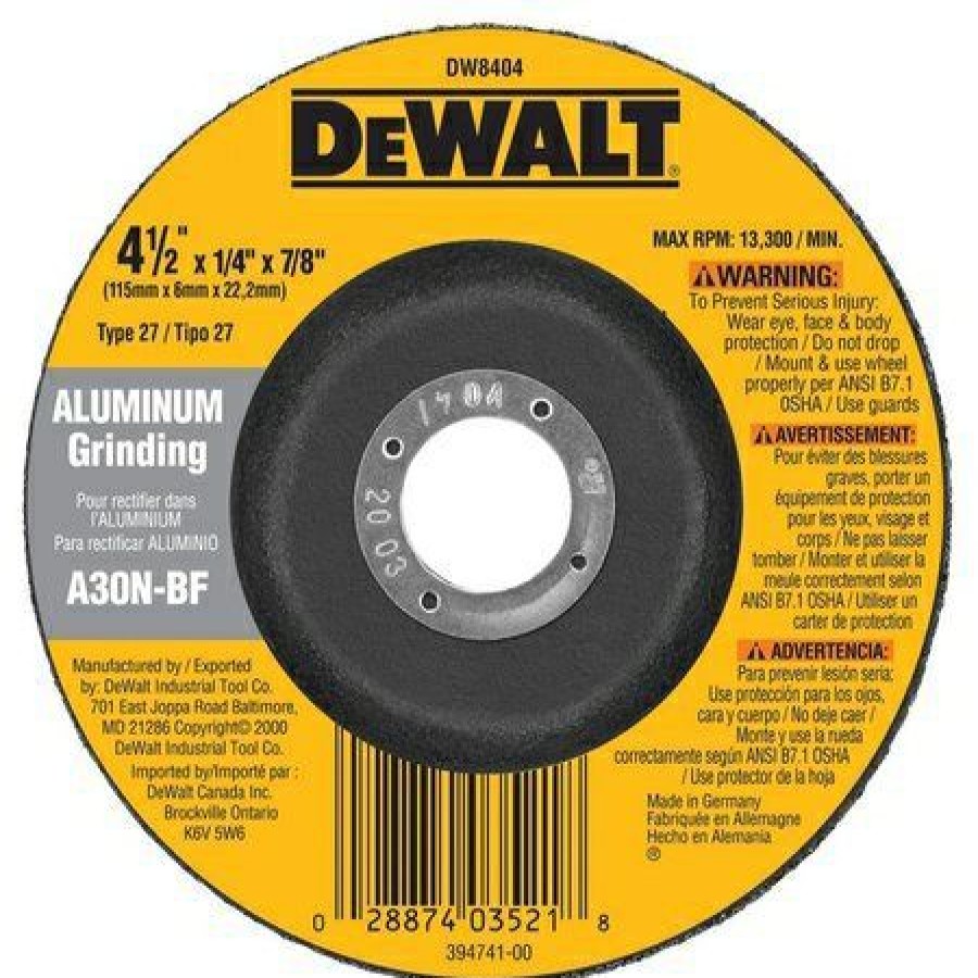 Dewalt 4 1/2 X 1/4 X 7/8 Aluminum Grinding Wheel | * New