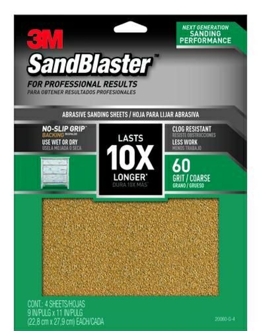 3M Sandblaster Sandpaper With No-Slip Grip, 11 X 9 4 Pack | * Online