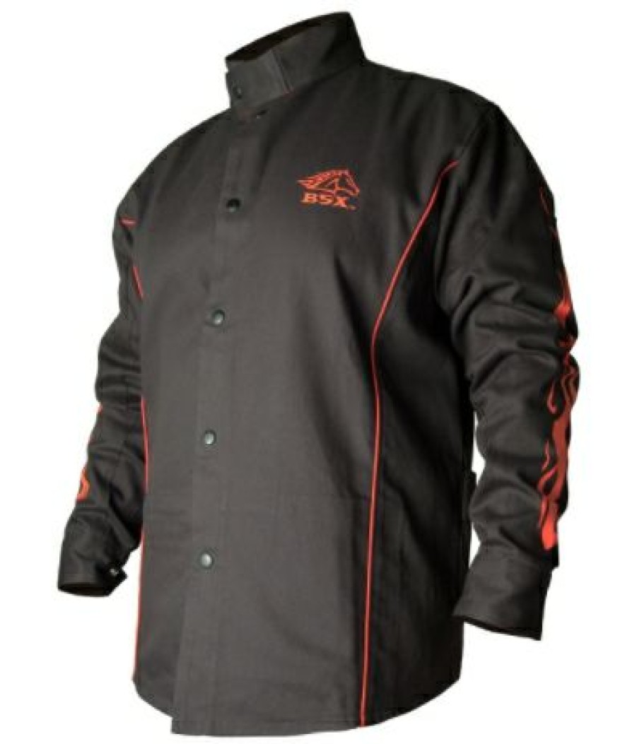 Black Stallion Bsx Contoured Fr Cotton Welding Jacket, Black With Red Flames | * Hot