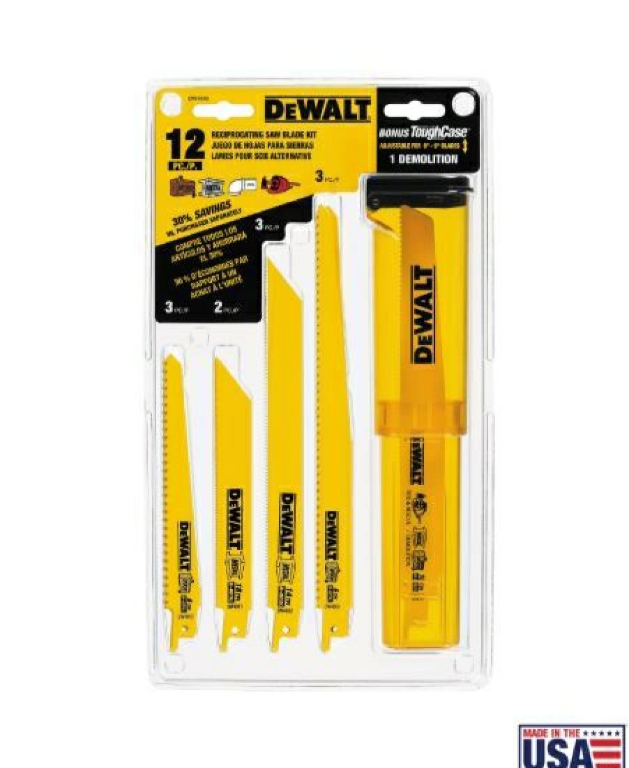 Dewalt 12 Piece Bi-Metal Reciprocating Saw Blade Set W/Telescoping Case | * Clearance