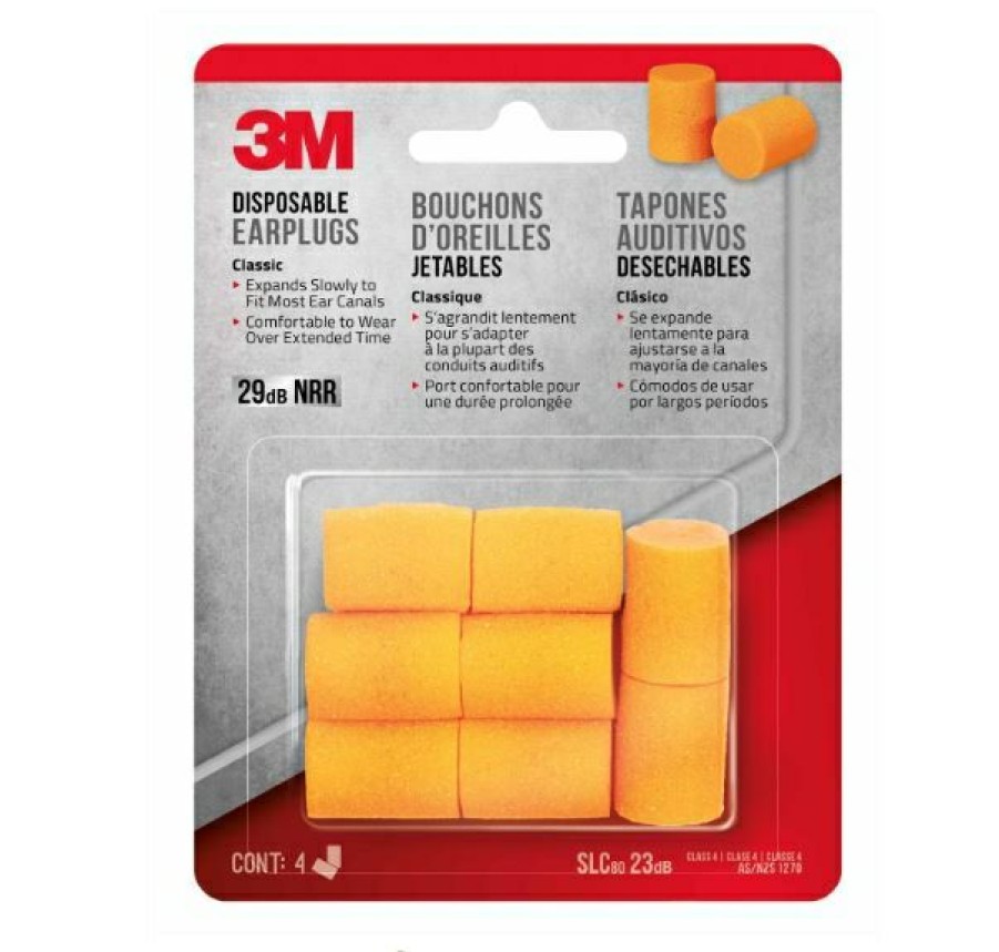 3M Disposable Foam Orange Ear Plugs, 4 Pack | * Online