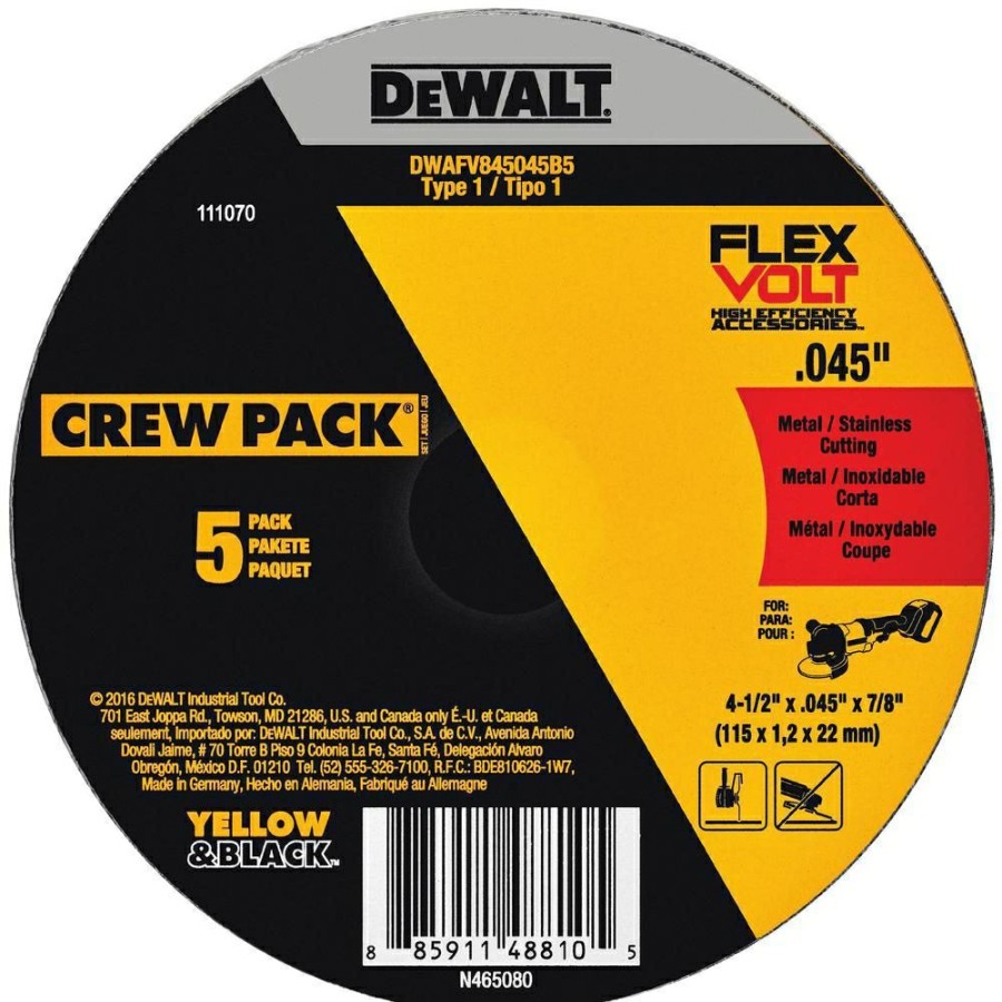 Dewalt 4 1/2 X .045 X 7/8 T1 Flexvolt Cutting Wheel 5 Pk. | * Online