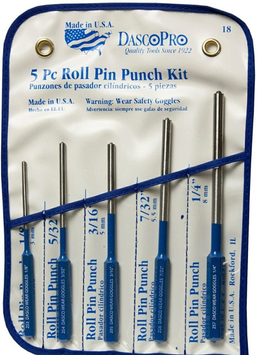 Drisco Pro 18 Roll Pin Punch Kit W/Pouch 5 Piece | * Clearance