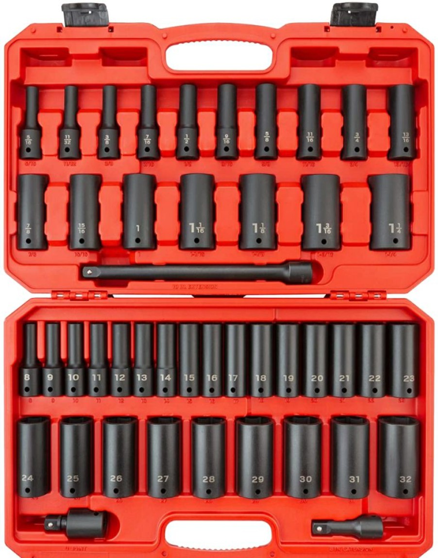 Tekton 1/2 Inch Drive Deep 6-Point Impact Socket Set, 45-Piece (5/16 1-1/4 In., 8-32 Mm) | * Online