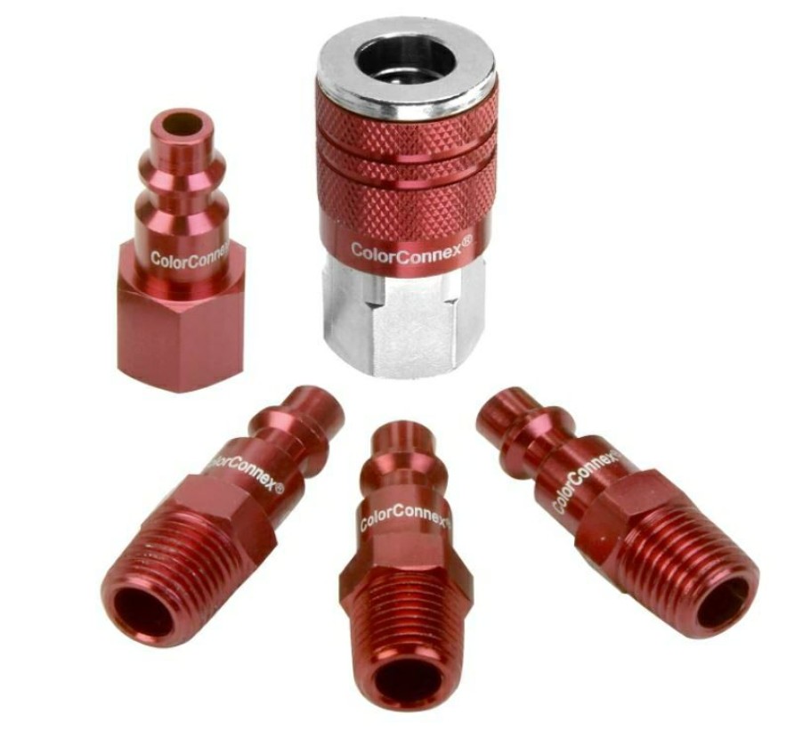 Colorconnex Coupler & Plug Kit (5 Piece), Industrial Type D, 1/4 In. Npt, Red | * Clearance