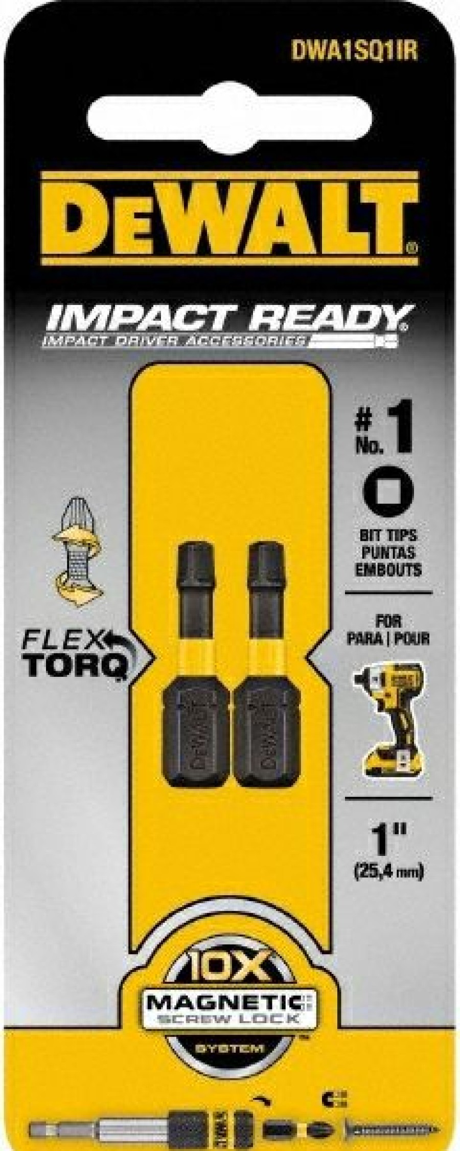 Dewalt 1 In Flextorq Screwdriving Bit Sq1 Tip 2 Pack | * New