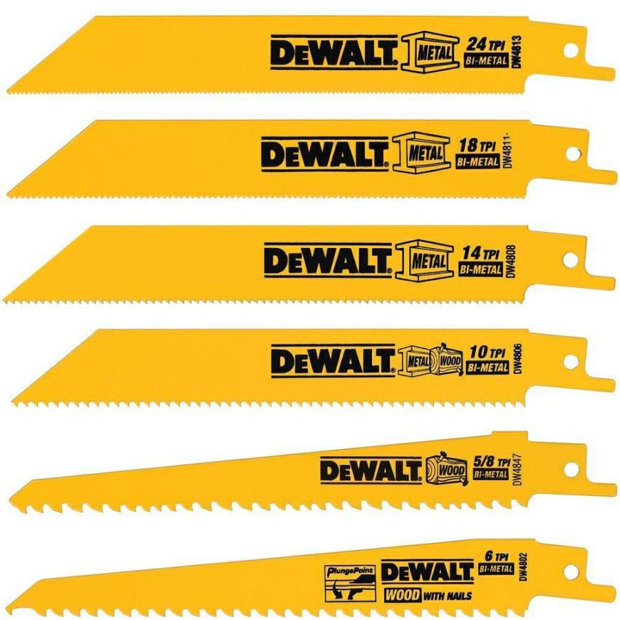 Dewalt 6 Pc Bi-Metal Reciprocating Saw Blade Set | * New