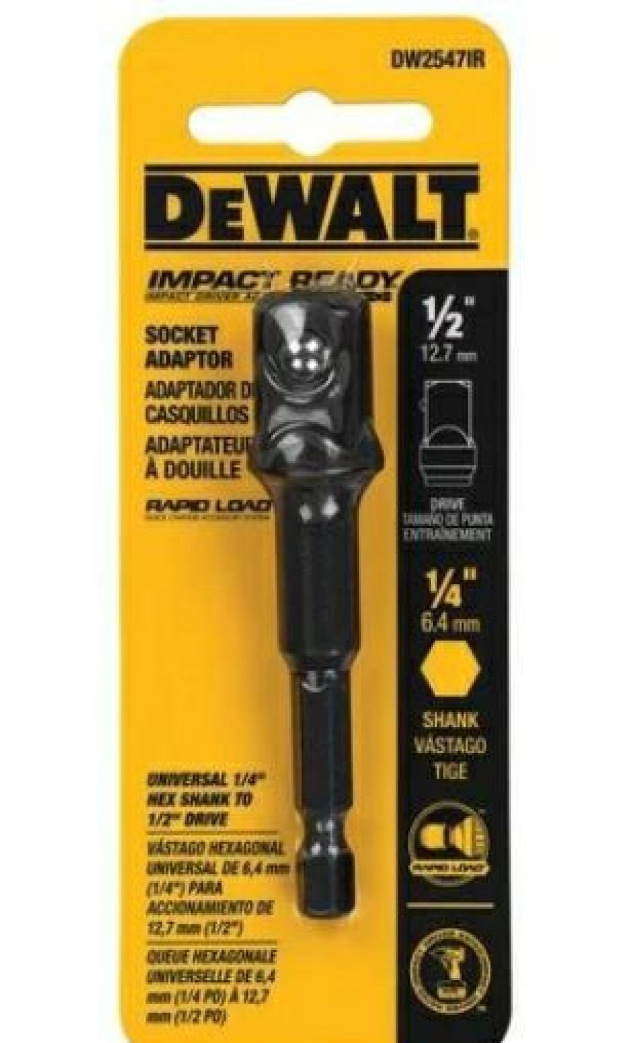 Dewalt Impact Ready 1/4 In. Hex Shank To 1/2 In. Socket Adapter | * New