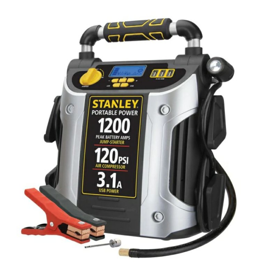 Stanley 1200 Peak Amp Portable Car Jump Starter With 120 Psi Digital Air Compressor | * New