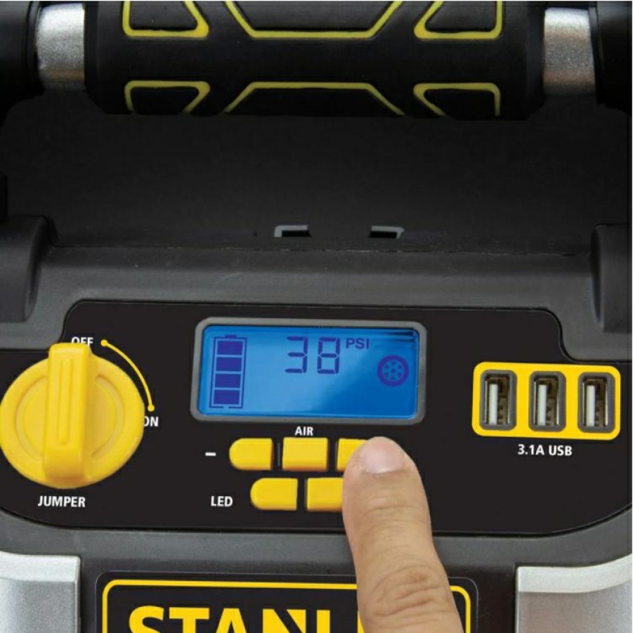 Stanley 1200 Peak Amp Portable Car Jump Starter With 120 Psi Digital Air Compressor | * New